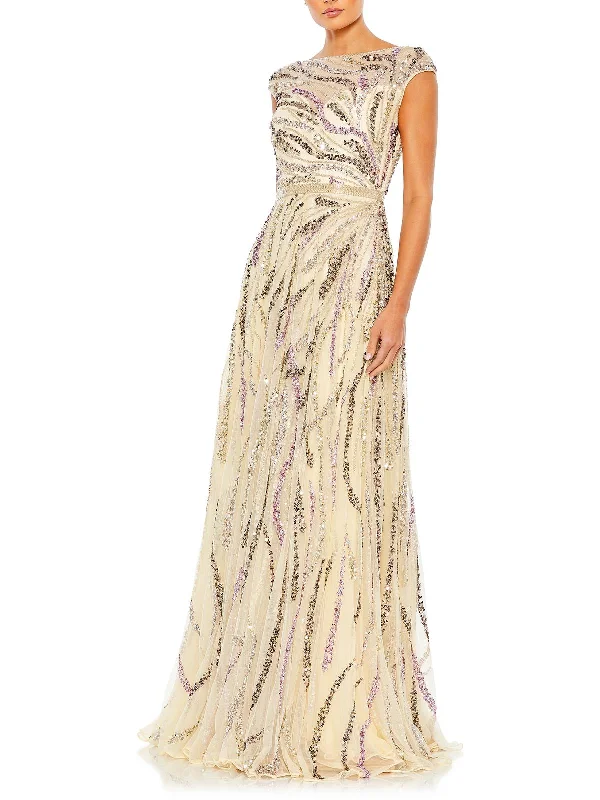 Womens Sequined Maxi Evening Dress