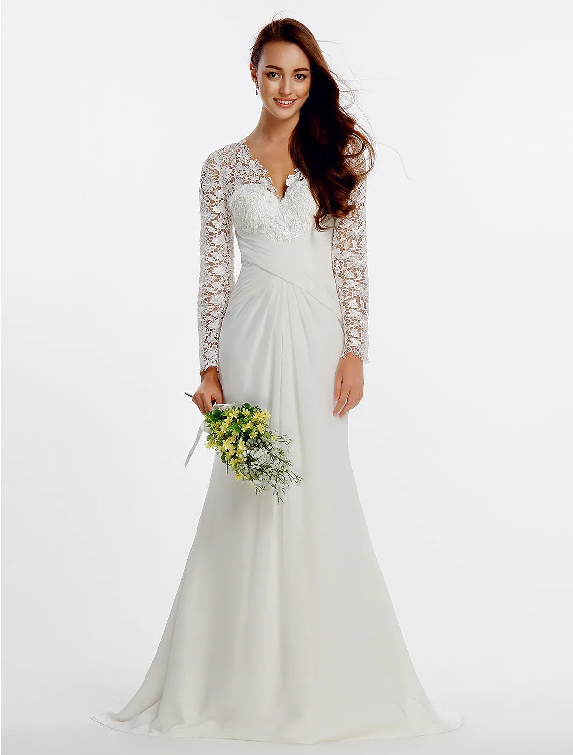 Beach Wedding Dresses Chapel A-Line Long Sleeve Satin With Lace