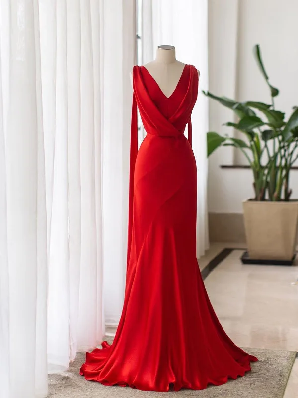 Red Shemmering Long Prom Dresses, Elegant prom Dresses, Formal Dresses