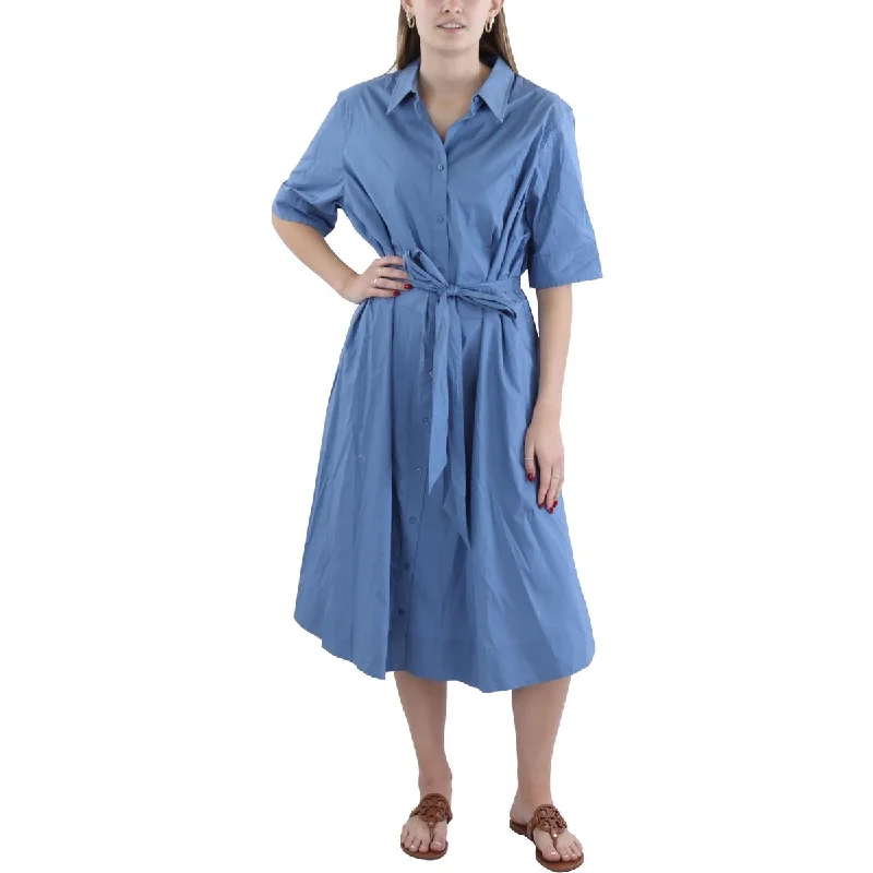 Plus Womens Button Up Collar Midi Dress