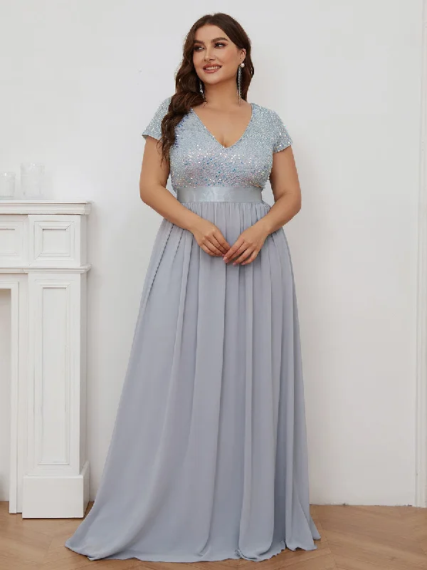 Plus Size Deep V Neck Pencil Wholesale Evening Dresses with Short Sleeves