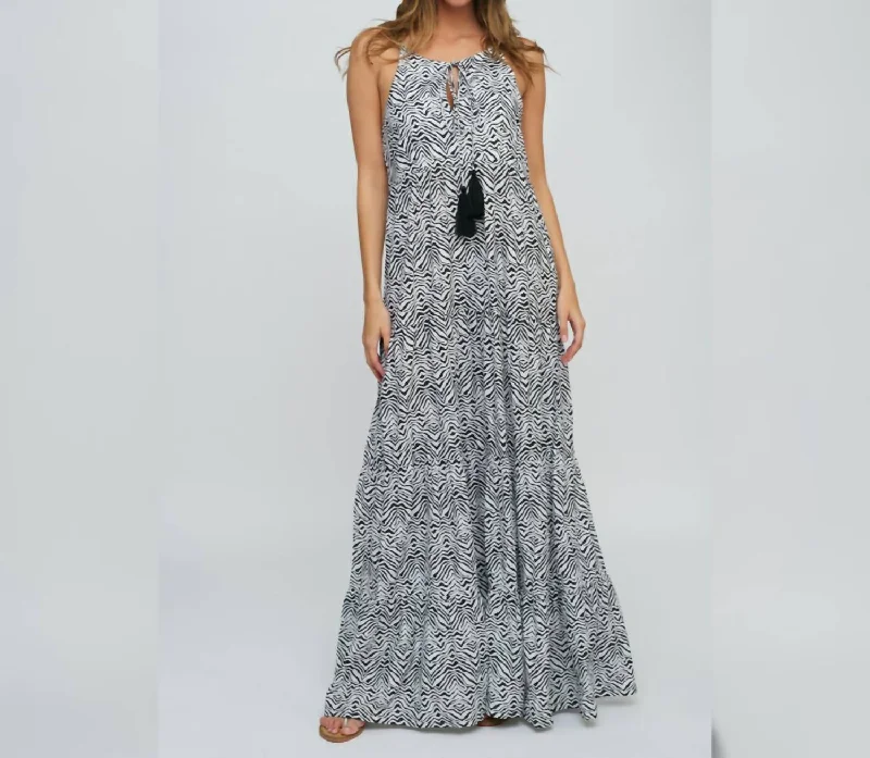 Safari Maxi Dress In Black And White