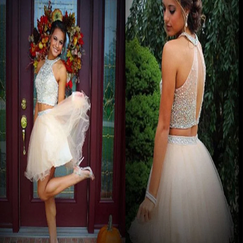 New arrival two pieces open back charming  sparkly freshman homecoming prom dress,BD0081