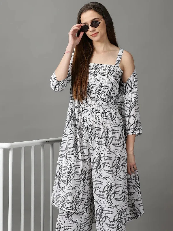 Women's White Printed Jumpsuit-AE-15774-White