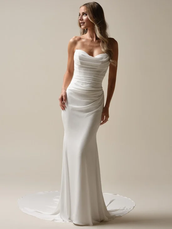 Beaded lace satin fitted trumpet wedding dress