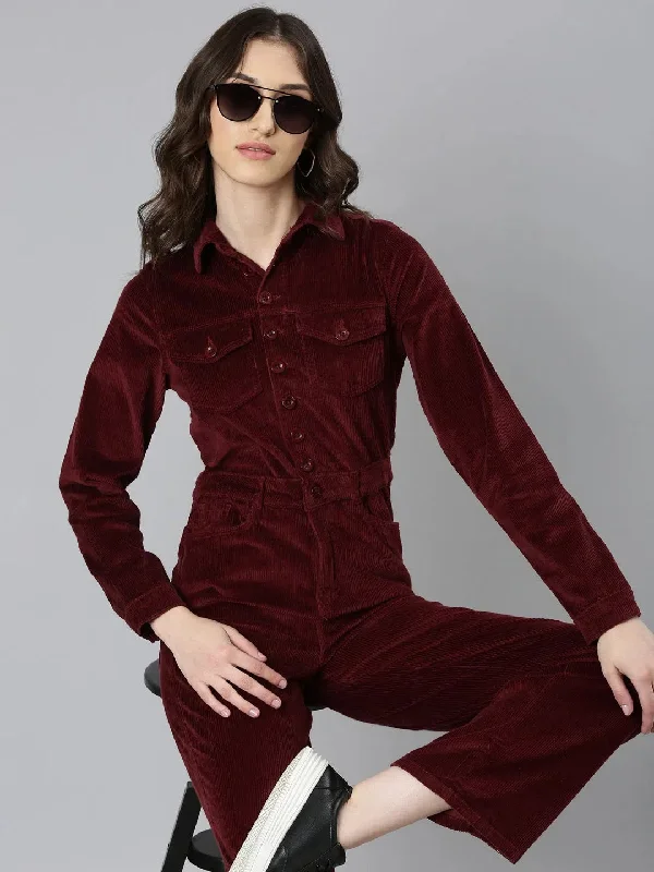 Women Maroon Solid Jumpsuit-IM-10643-Maroon