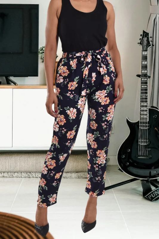 Navy Floral Pocket Pants