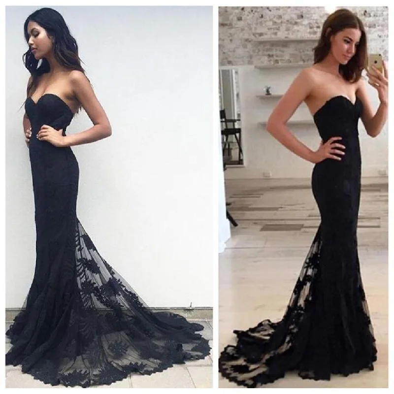 Black Mermaid Sexy Strapless Sweetheart Popular Party Evening Long Prom Dress,PD0041