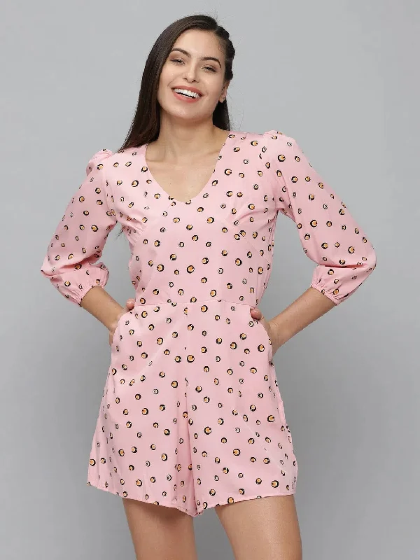 Women's Pink Printed Jumpsuit-AE-9985-Pink