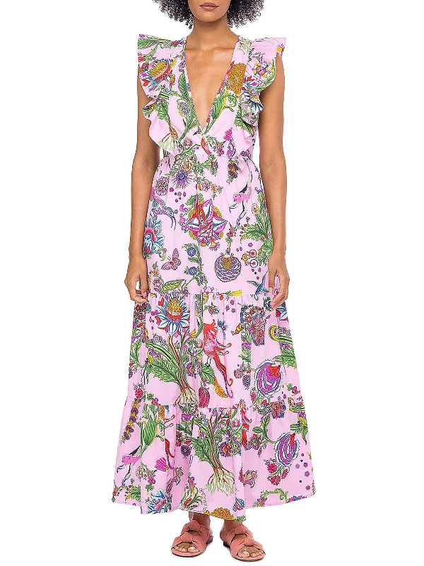 Womens Printed Tea Length Maxi Dress