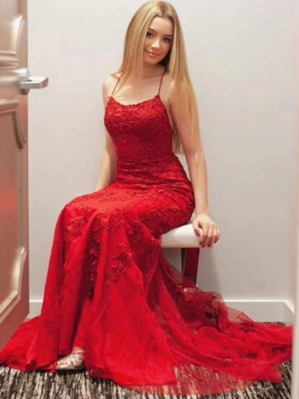 Lace Red Color Prom Dresses Long, Newest School Evening Party Prom Dresses