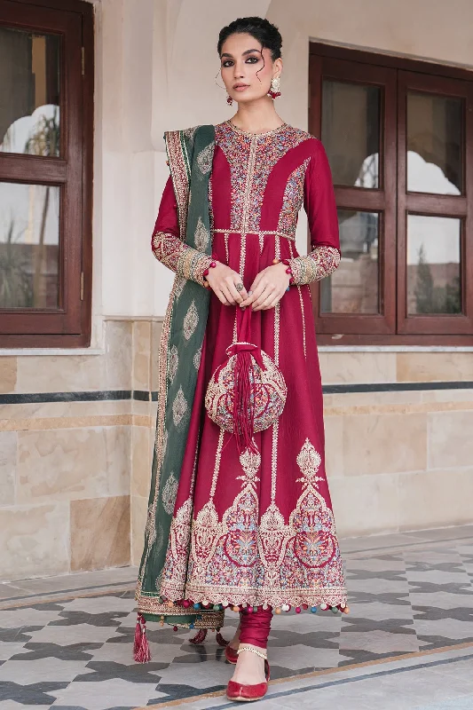 Luxury Pakistani Party Dress in Frock with Dupatta Red Dress