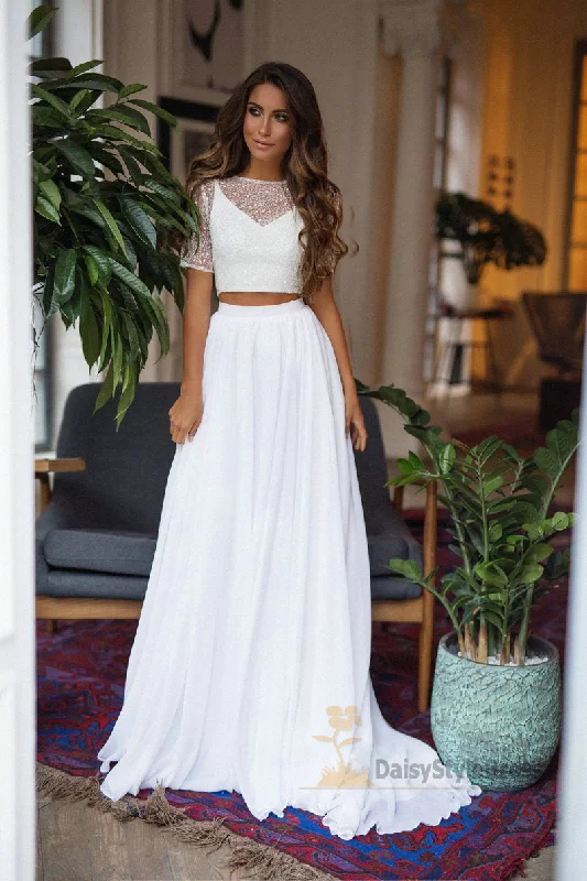 Beaded Half Sleeve Two Piece Wedding Dress