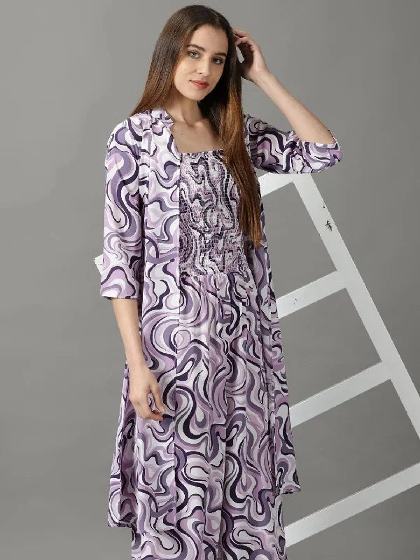 Women's Violet Printed Jumpsuit-AE-15775-Violet