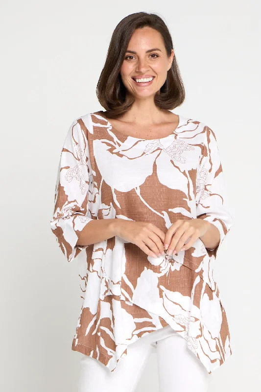 Esther Linen Top - Cocoa Floral