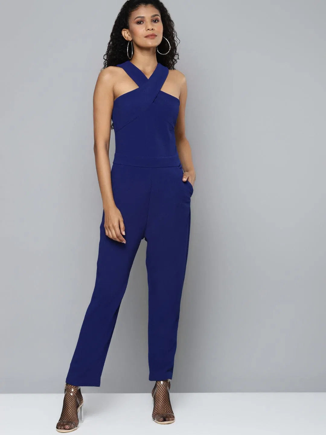 Women Solid Blue Jumpsuits & Sets