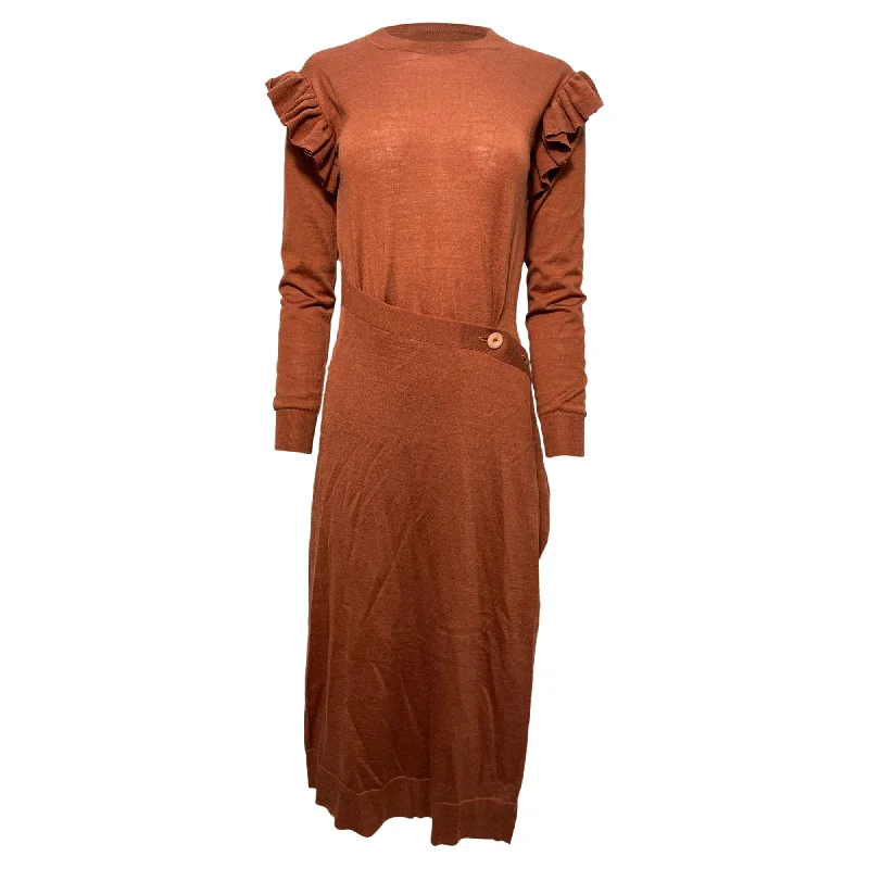 Ulla Johnson Leo Midi Dress in Brown Wool