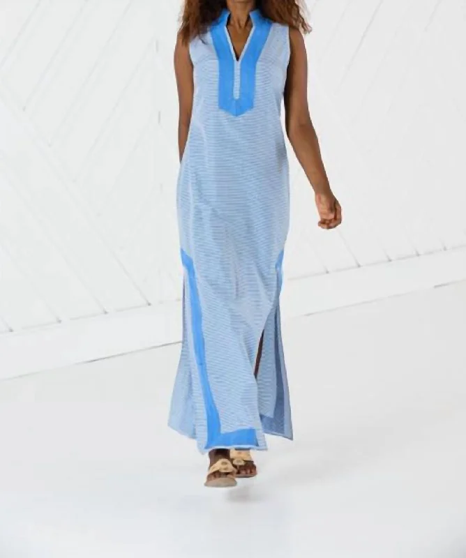 Sleeveless Classic Maxi Tunic In Blue/white Stripe