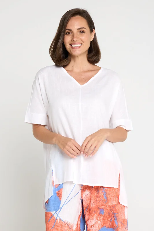 Sandra Linen & Cotton Top - White