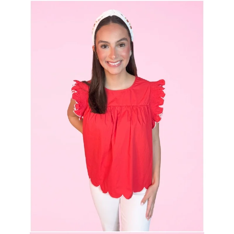 The Christy Scalloped Top-Red