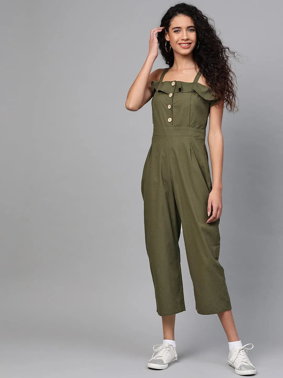 Women Solid Olive Jumpsuits & Sets