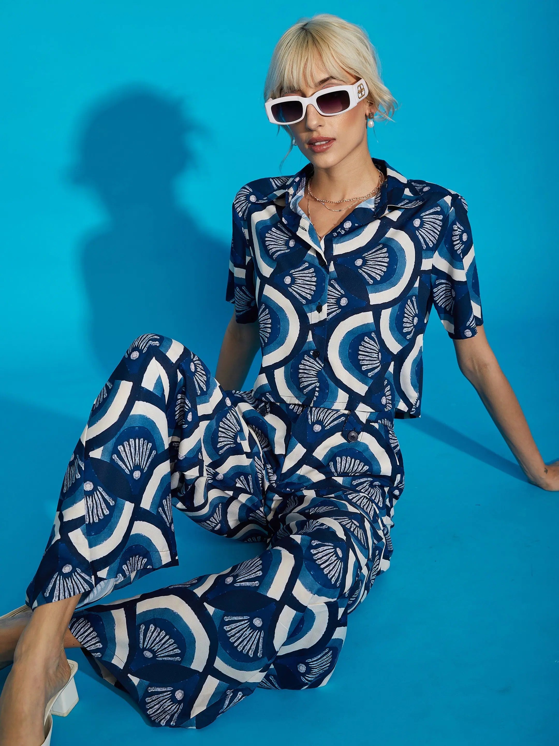 Women Printed Standard Indigo Jumpsuits & Sets