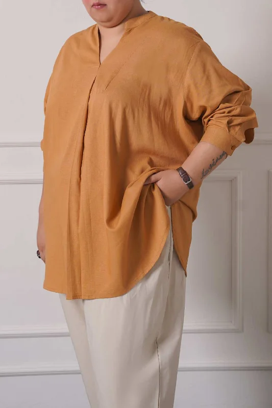 CURVE LINEN PLEATED BLOUSE