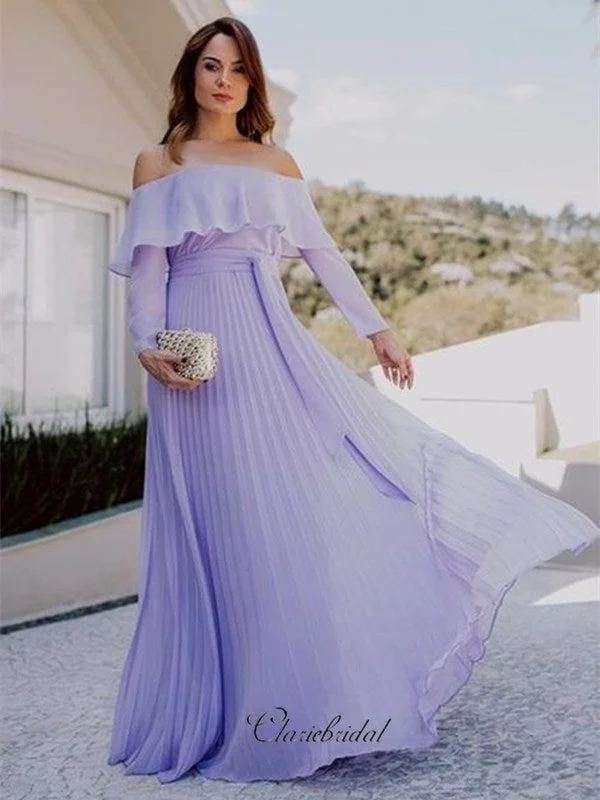 Long Sleeves Off Shoulder Long Prom Dresses, A-line Prom Dresses, 2020 Prom Dresses