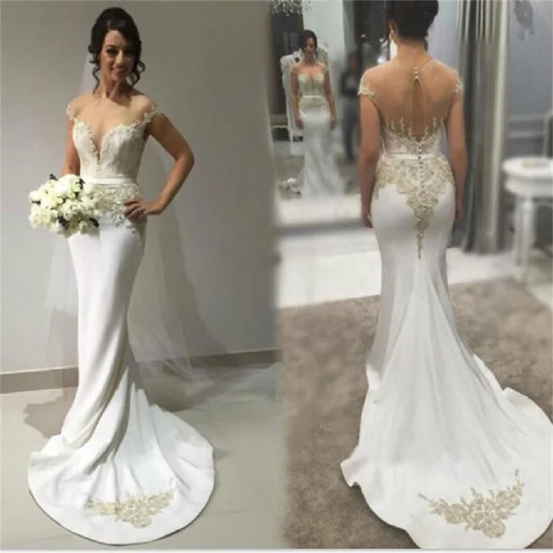 Sexy Mermaid Sweetheart See-through Back Simple Formal Chapel Train  Wedding Dresses, PD0277