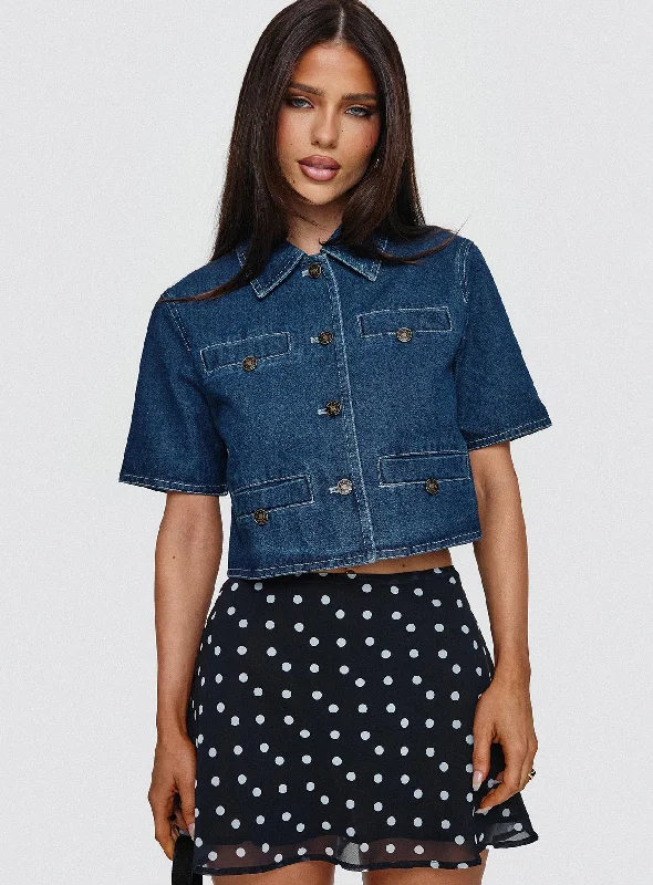 Halston Denim Top Blue Denim