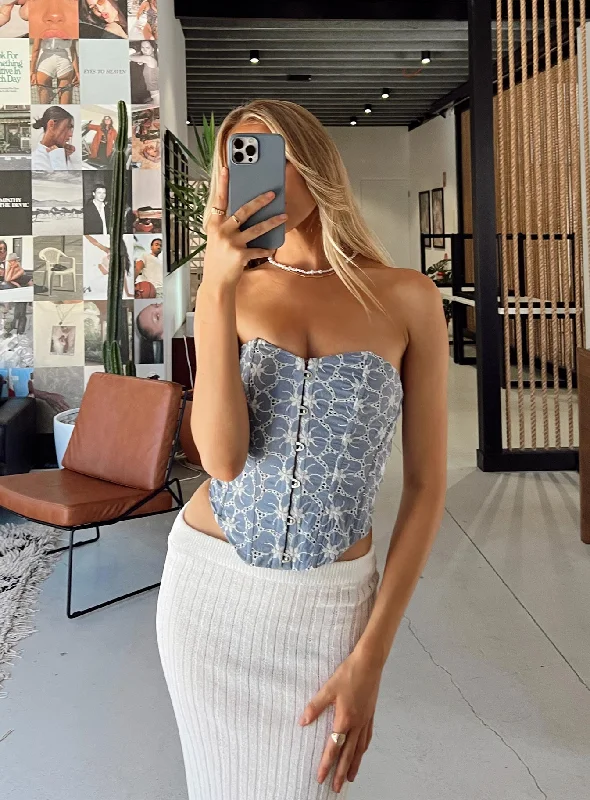 In The Moment Strapless Top Blue / White